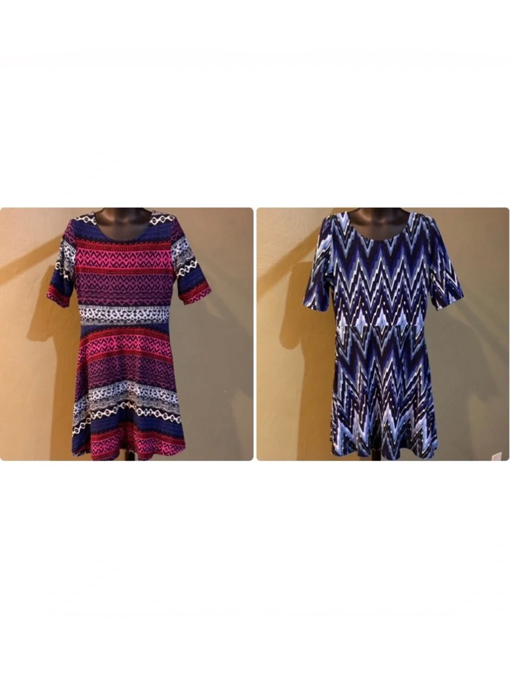 Emily West Girls Size 7 Reversible 2-in-1 Dress - Blue Chevron/Maroon Aztec EUC